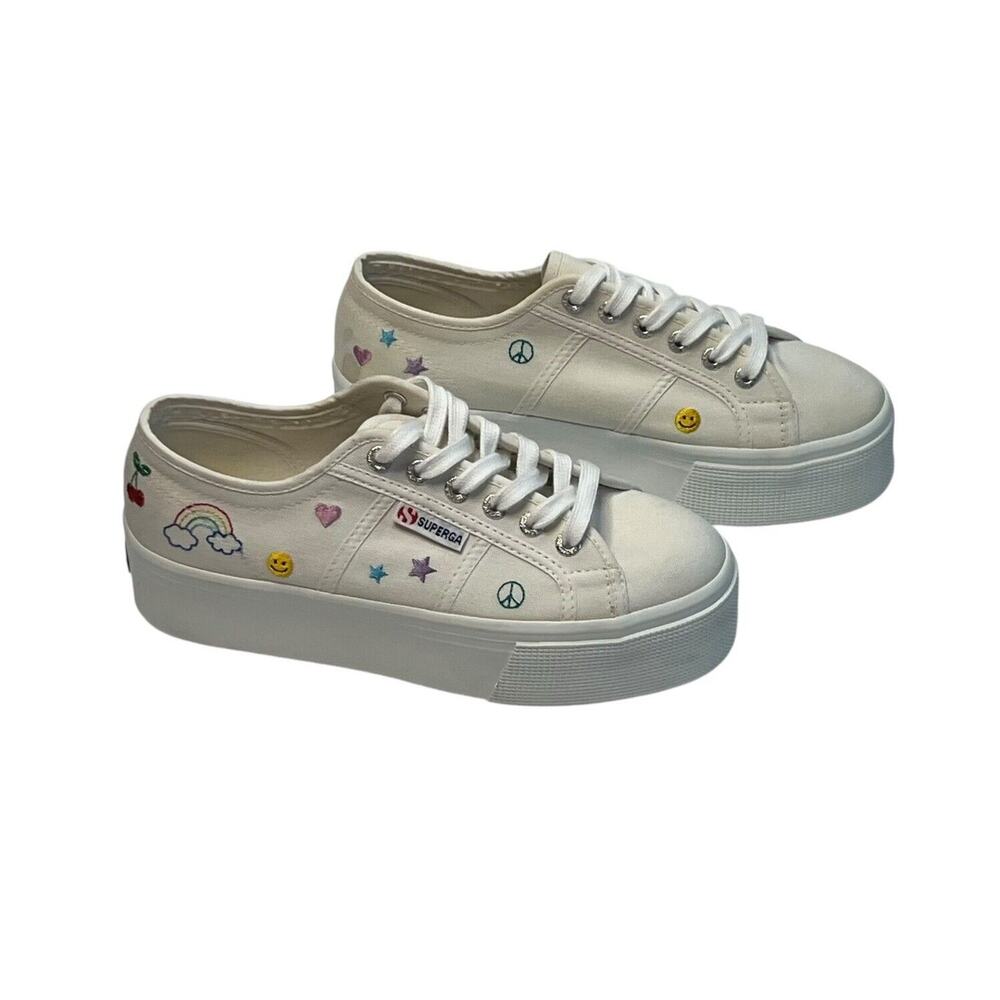 SUPERGA 2790 Embroidery Platform Sneaker white multi Womens Size 7.5 / 38 Shoes